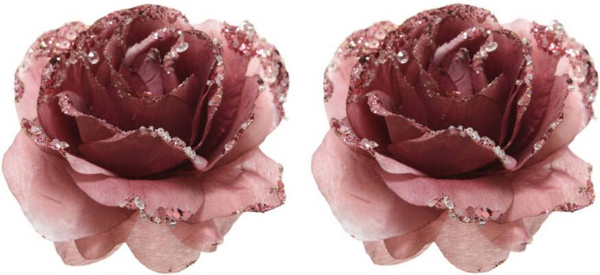 Merkloos 8x Oud roze decoratie bloemen rozen op clip 14 cm Kunstbloemen