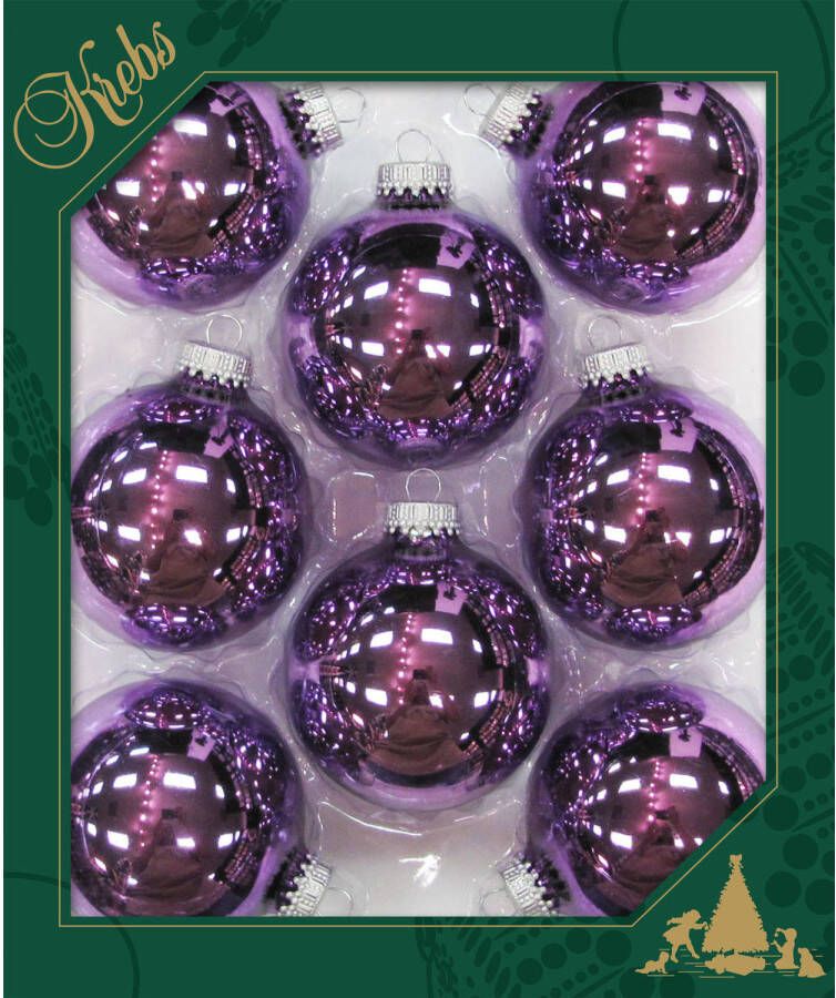 Merkloos 8x stuks glazen kerstballen 7 cm amethist paars glans Kerstbal