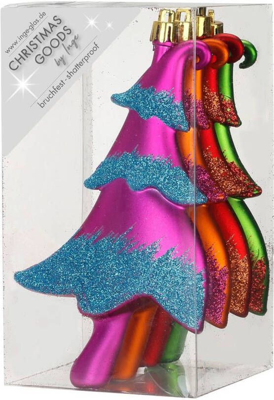 Merkloos 8x stuks kunststof kersthangers kerstbomen gekleurd 14 5 cm kerstornamenten Kersthangers