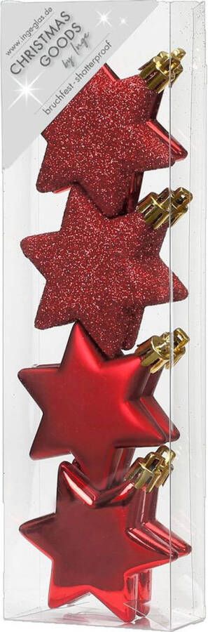 Merkloos 8x stuks kunststof kersthangers sterren rood 6 cm kerstornamenten Kersthangers