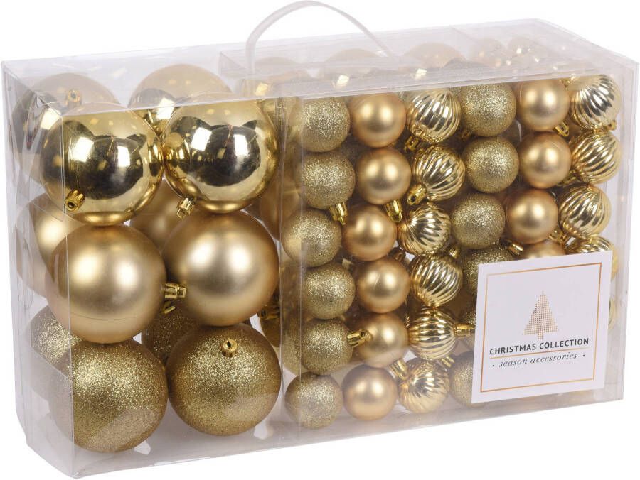 Merkloos 94-Delige kerstboomversiering kunststof kerstballen set goud Kerstbal