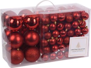 Merkloos 94-delige Kerstboomversiering Kunststof Kerstballen Set Rood Kerstbal