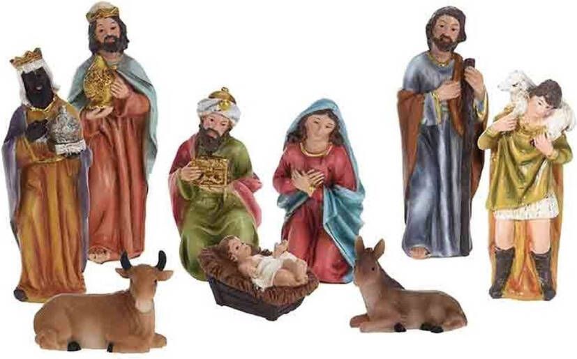 Merkloos Kerststal figuren 9-delig polystone ca. 13 cm kerstbeeldjes Kerststallen