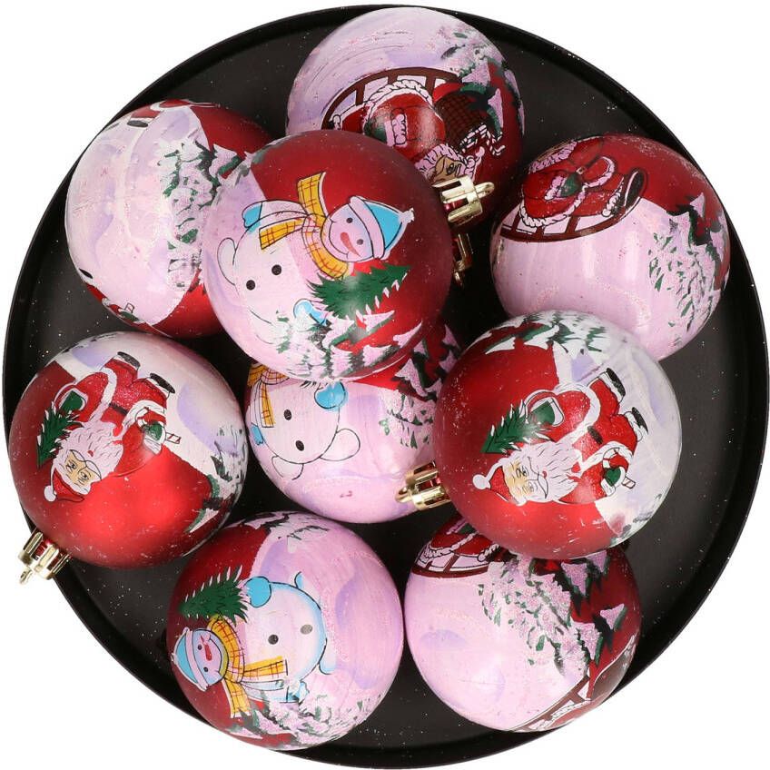 Merkloos 9x Kunststof kerstballen met kerstmannen en sneeuwpoppen 6 cm Kerstbal