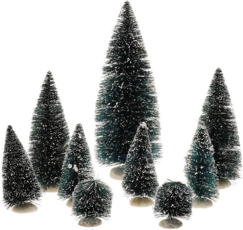 Merkloos 18x stuks kerstdorp onderdelen miniatuur boompjes groen 6 tot 20 cm Kerstdorpen