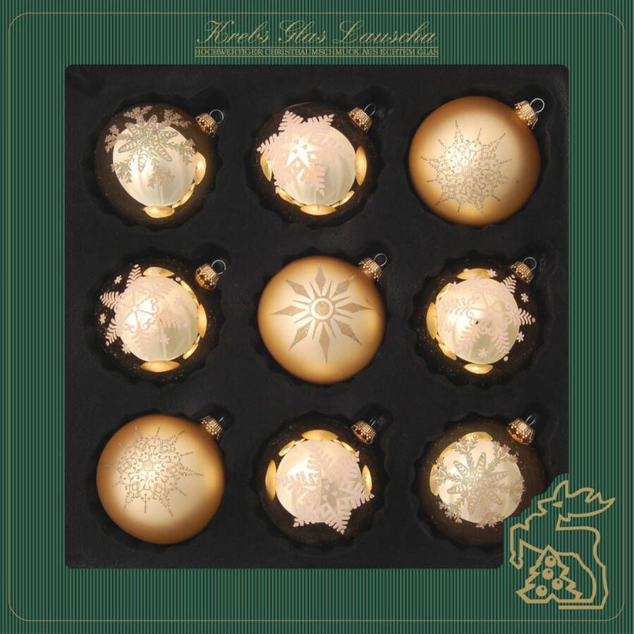Merkloos 18x stuks luxe gedecoreerde glazen kerstballen goud 8 cm Kerstbal