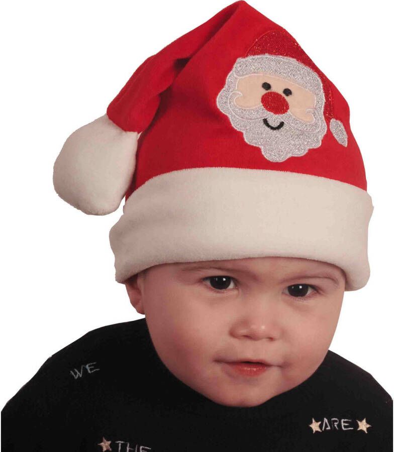 Merkloos Baby kerstmuts rood met kerstman -polyester -voor baby peuter 1-2 jaar Kerstmutsen