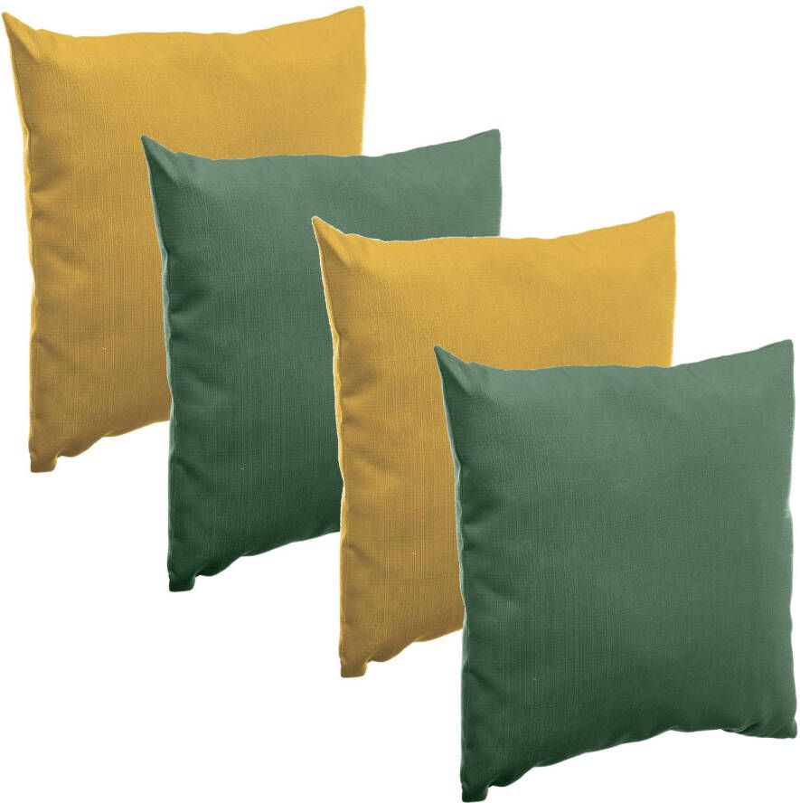 Merkloos Bank sier tuin kussens voor binnen buiten set 4x stuks groen geel 40 x 40 cm Sierkussens