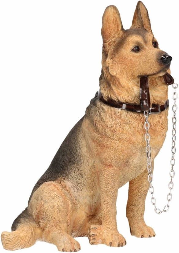 Merkloos Honden beeldje Duitse Herdershond met riem 19 cm Beeldjes