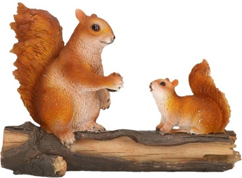 Merkloos Tuin huiskamer deco beeldje eekhoorns op boomstam 24 x 10 x 18 cm Beeldjes