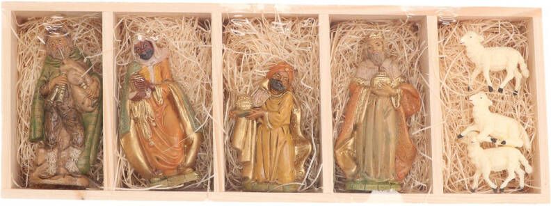 Merkloos Beeldjes van de 3 koningen herder en schapen 12 cm Kerstbeeldjes