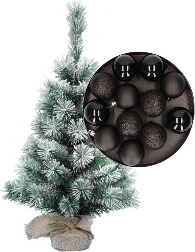 Merkloos Besneeuwde mini kerstboom kunst kerstboom 35 cm met kerstballen zwart Kunstkerstboom