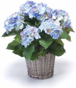 Merkloos Kunstplant blauwe Hortensia in mand 45 cm Kunstplanten nepplanten Kunstplanten