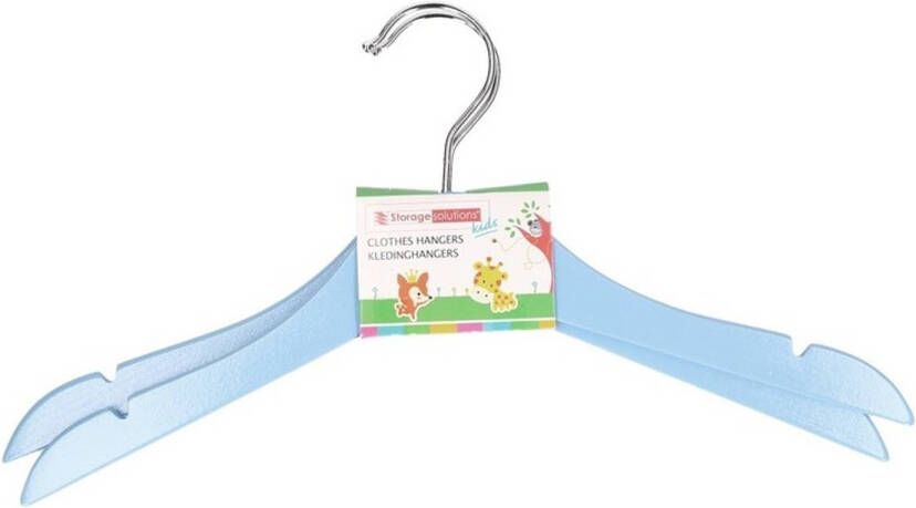Merkloos Stevige kledinghangers voor kinderen 2x stuks hout Klerenhangers lichtblauw