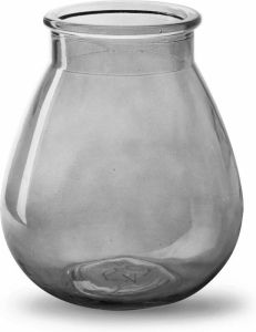Merkloos Bloemenvaas druppel vorm type smoke grijs transparant glas H17 x D14 cm Vazen