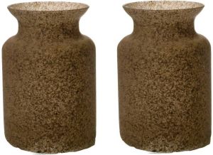 Merkloos Bloemenvaas Dubai 2x beige zand graniet glas D14 x H20 cm Vazen