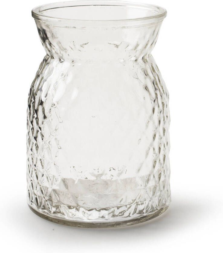 Merkloos Bloemenvaas helder bewerkt transparant glas H16 x D12 cm Vazen