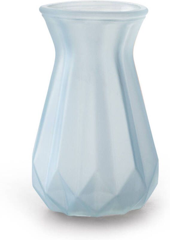 Merkloos Bloemenvaas lichtblauw transparant glas H15 x D10 cm Vazen