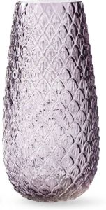 Merkloos Bloemenvaas paars transparant glas schubben motief H30 x D13 cm Vazen