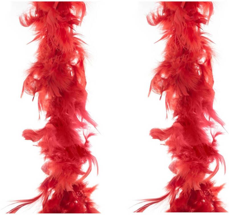 Merkloos Boa kerstslingers 2x st veren rood 200 cm kerstversiering Kerstslingers