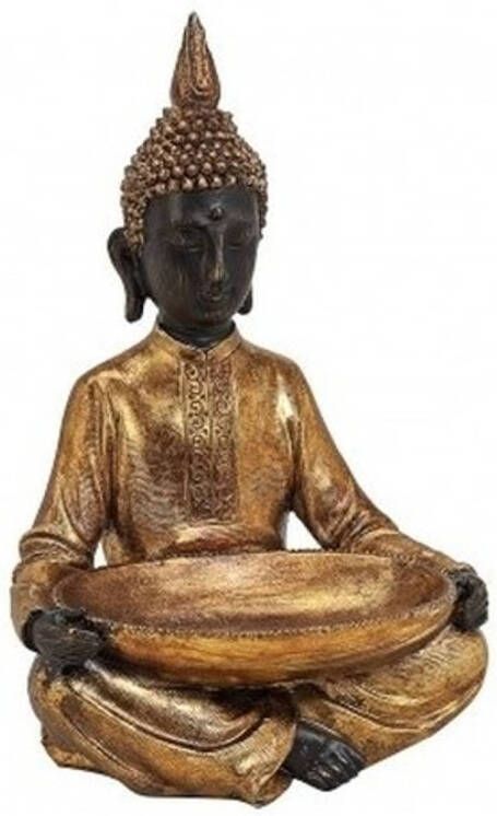 Merkloos Boeddha beeld met fruitschaal goud 37 cm Beeldjes
