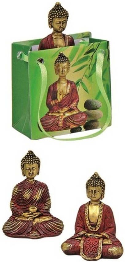 Merkloos Boeddha beeld rood goud in cadeautasje 5 cm Beeldjes