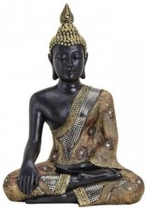 Merkloos Boeddha beeld zwart goud 45 cm van polystone Beeldjes
