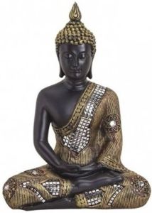 Merkloos Boeddha beeld zwart goud zittend 27 cm Beeldjes