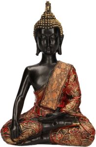 Merkloos Boeddha beeld zwart goud rood zittend 21 cm type 2 Beeldjes