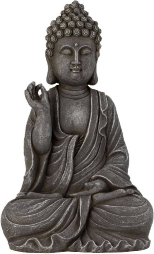 Merkloos Boeddha beeldje Chill binnen buiten kunststeen antiek grijs 39 x 24 cm Beeldjes