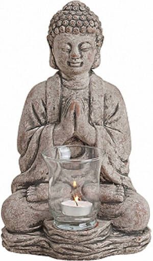 Merkloos Tuindecoratie Boeddha waxinelicht houder grijs 30 cm Beeldjes