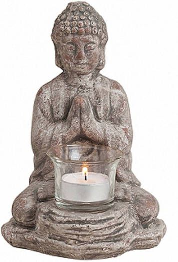Merkloos Boeddha beeldje theelichthouders windlichten 19 cm Beeldjes