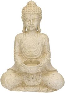 Merkloos Boeddha theelichthouder grijs 27 cm Beeldjes