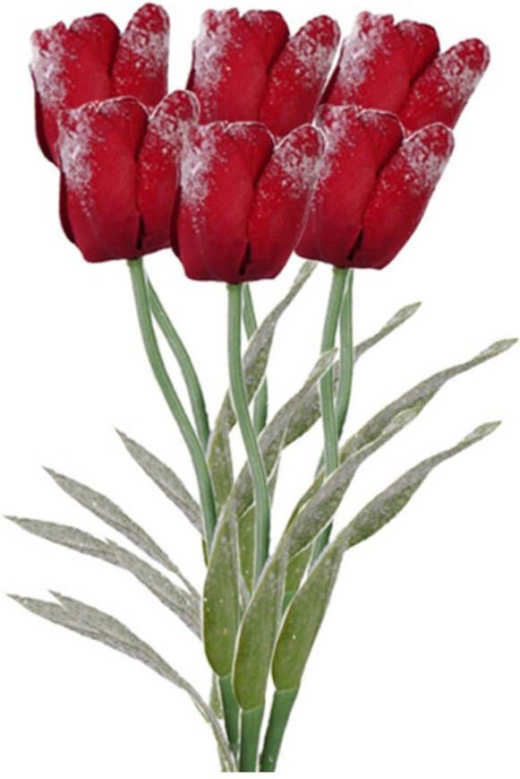 Merkloos Boeketje kunstbloemen 6 tulpen rood 65 cm Kunstbloemen
