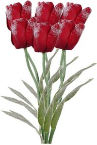 Merkloos 6x Kunstbloemen bosje tulpen rood met dauwdruppels 65 cm Kunstbloemen