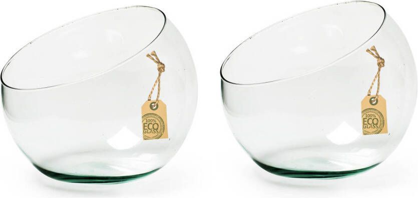 Merkloos Jodeco Bolvaas schuine schaal 2x transparant gerecycled glas D23 x H20 cm Vazen