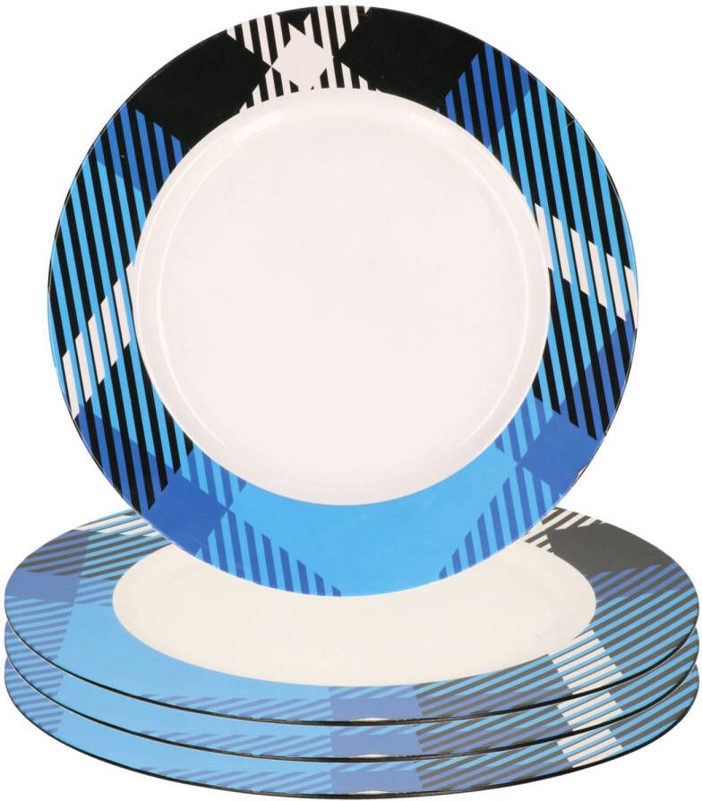 Merkloos Bord 4x kunststof wit blauw motief herbruikbaar 33 cm Kaarsenplateaus