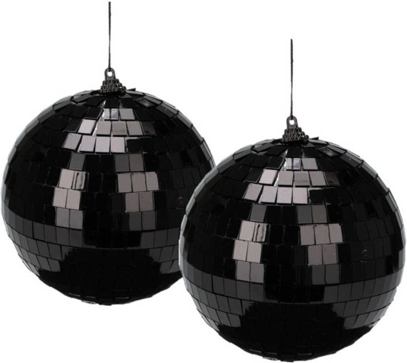 Merkloos Christmas Decoration disco kerstbal 2x st- zwart 18 cm kunststof Kerstbal