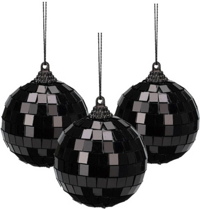 Merkloos Christmas Decoration disco kerstbal 3x st zwart 10 cm kunststof Kerstbal