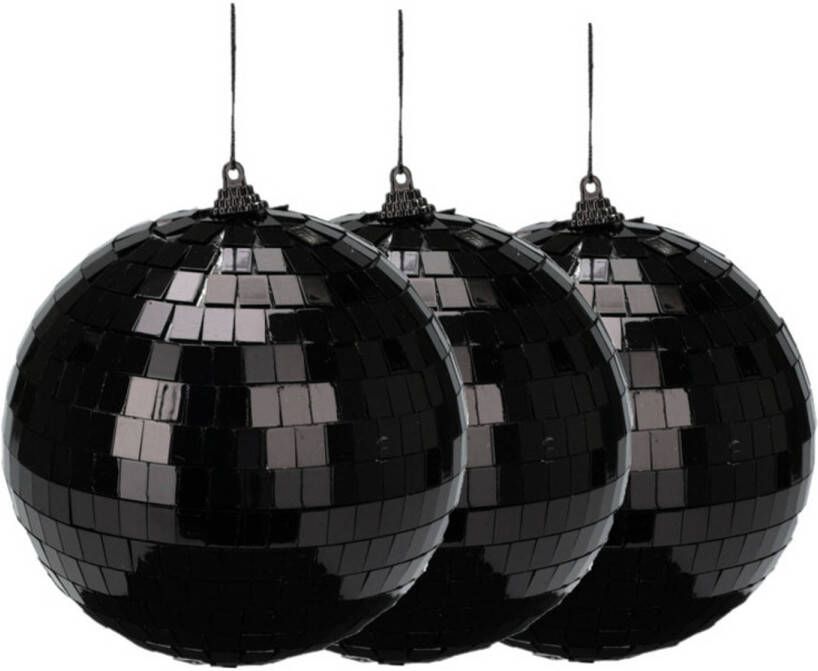 Merkloos Christmas Decoration disco kerstbal 3x st- zwart 12 cm kunststof Kerstbal