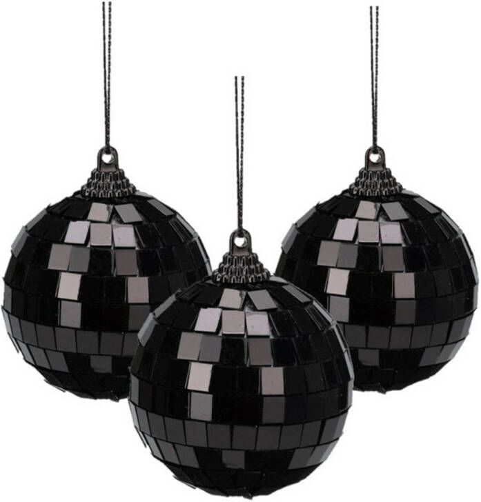 Merkloos Christmas Decoration disco kerstbal 3x st zwart 6 cm kunststof Kerstbal