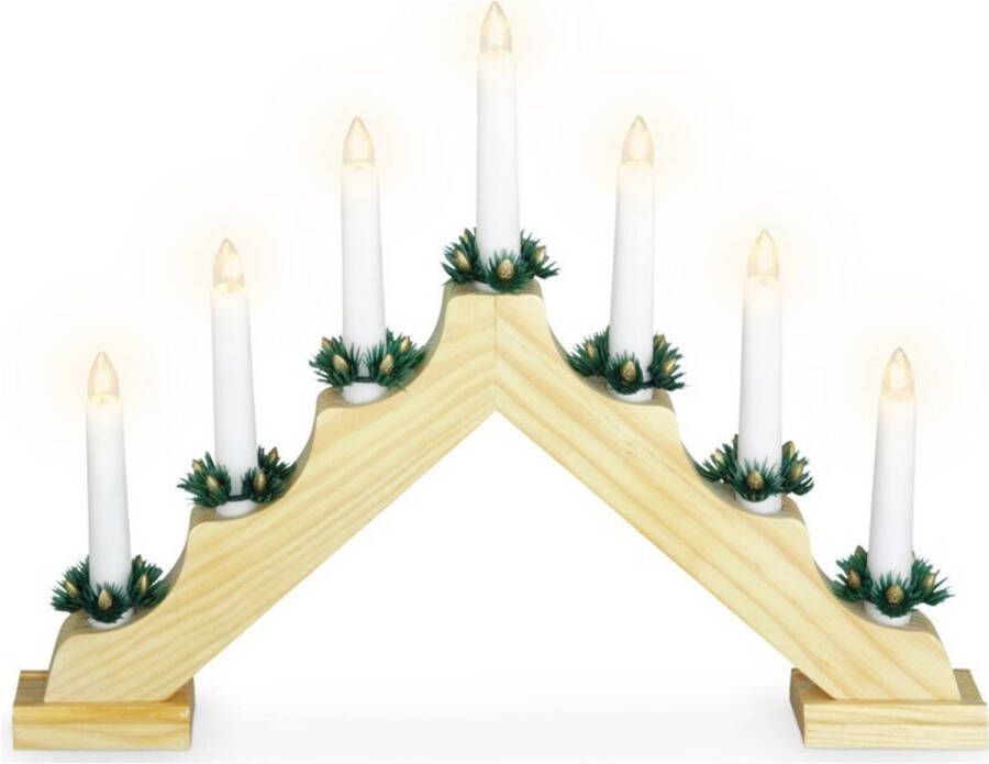 Merkloos Christmas Decoration kaarsenbrugA  goud 41 x 5 x 31 cm hout kerstverlichting figuur