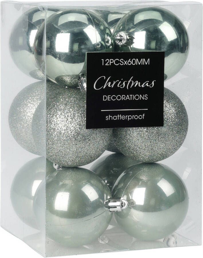 Merkloos Christmas Decoration kerstballen 12x 6 cm kunststof mint groen Kerstbal