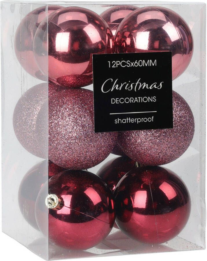 Merkloos Christmas Decoration Kerstballen 12x 6 cm kunststof roze Kerstbal