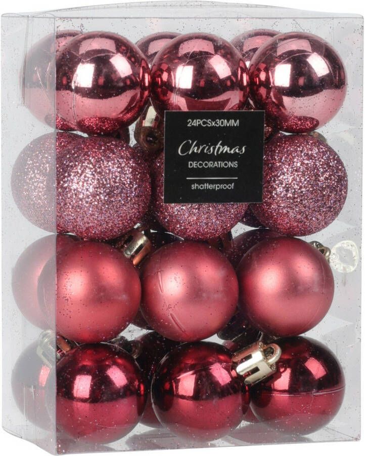 Merkloos Christmas Decoration kerstballen 16x -roze-5 cm -kunststofA  Kerstbal