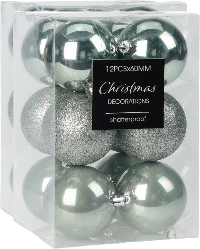 Merkloos Christmas Decoration kerstballen 24x -mintgroen-6 cm -kunststof  Kerstbal