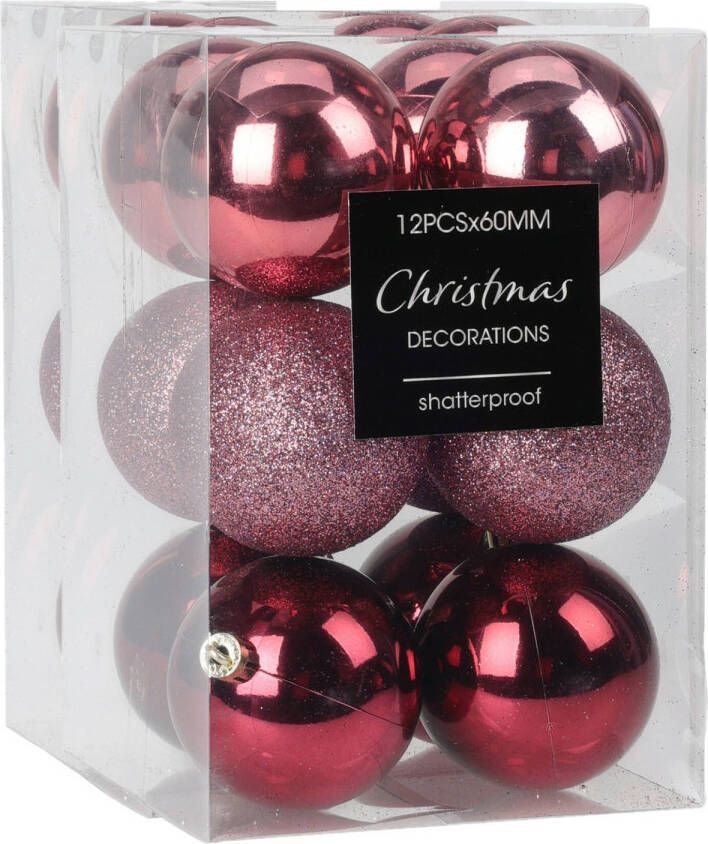 Merkloos Christmas Decoration kerstballen 24x -roze-6 cm -kunststof  Kerstbal