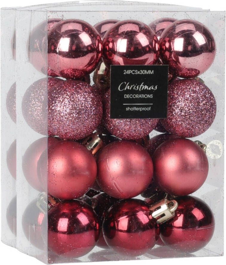 Merkloos Christmas Decoration kerstballen 32x -roze-5 cm -kunststof Kerstbal