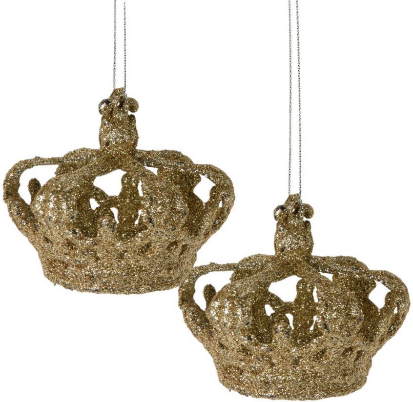 Merkloos Christmas Decoration kersthangers kroontjes 2x -champagne -7 5 cm Kersthangers