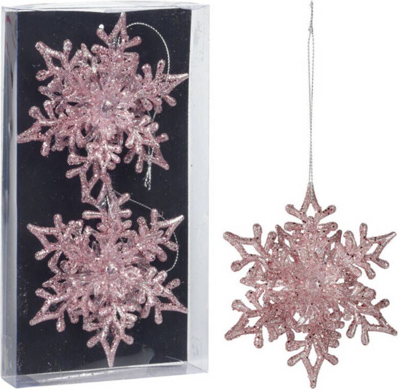 Merkloos Christmas Decoration kersthangers sneeuwvlokken 2x -roze -11 5 cm Kersthangers